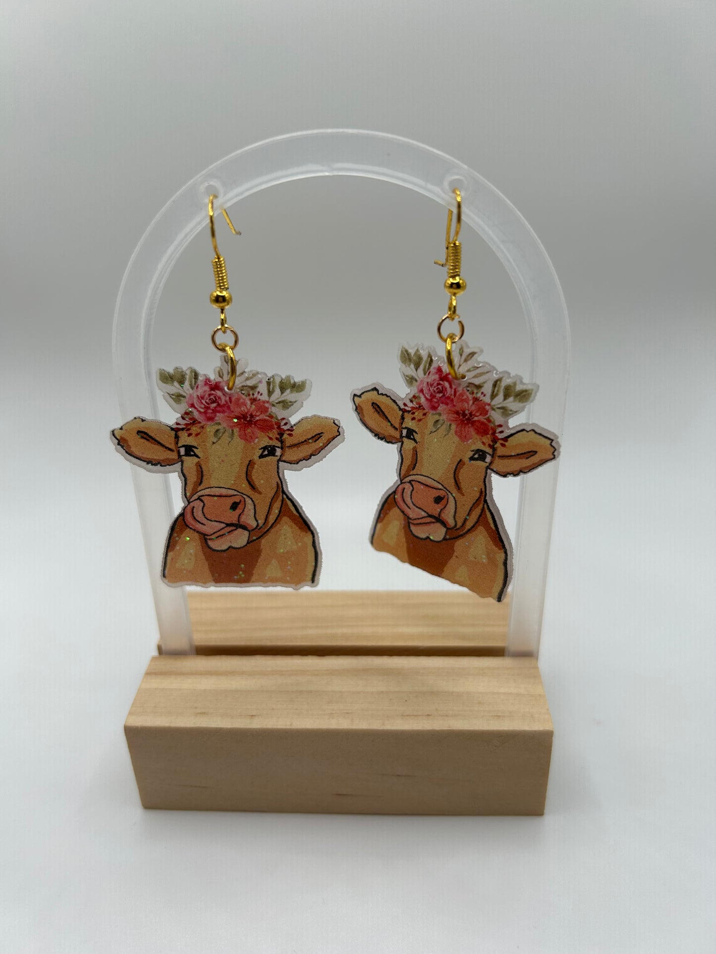 SALE Floral Cow Earrings