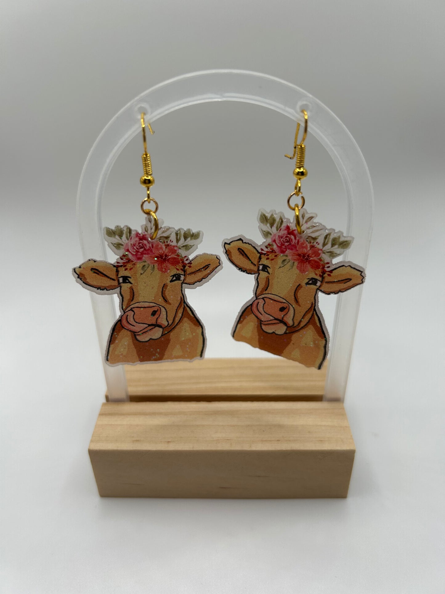 SALE Floral Cow Earrings